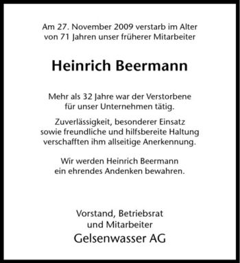 Todesanzeige von Heinrich Beermann von Westfälische Nachrichten