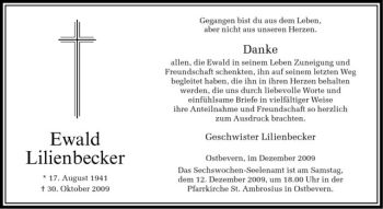 Todesanzeige von Ewald Lilienbecker von Westfälische Nachrichten