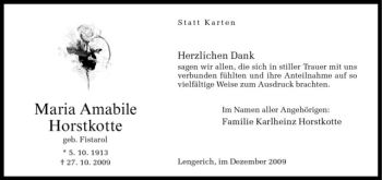 Todesanzeige von Maria Amabile Horstkotte von Westfälische Nachrichten