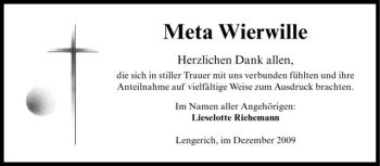 Todesanzeige von Meta Wierwille von Westfälische Nachrichten