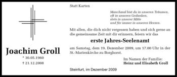 Todesanzeige von Joachim Groll von Westfälische Nachrichten