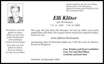 Todesanzeige von Elli Klöter von Westfälische Nachrichten