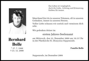 Todesanzeige von Bernhard Bolle von Westfälische Nachrichten