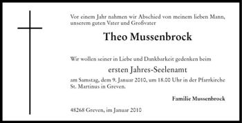 Todesanzeige von Theo Mussenbrock von Westfälische Nachrichten