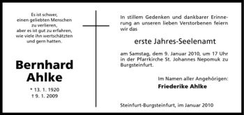 Todesanzeige von Bernhard Ahlke von Westfälische Nachrichten