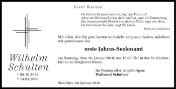Todesanzeige von Wilhelm Schulten von Westfälische Nachrichten