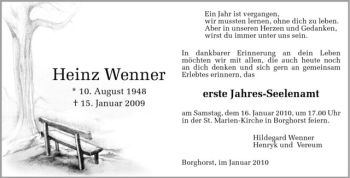 Todesanzeige von Heinz Wenner von Westfälische Nachrichten