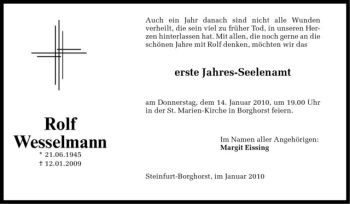 Todesanzeige von Rolf Wesselmann von Westfälische Nachrichten