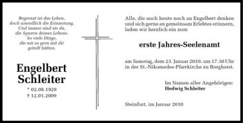 Todesanzeige von Engelbert Schleiter von Westfälische Nachrichten
