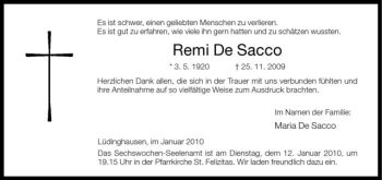 Todesanzeige von Remi De Sacco von Westfälische Nachrichten