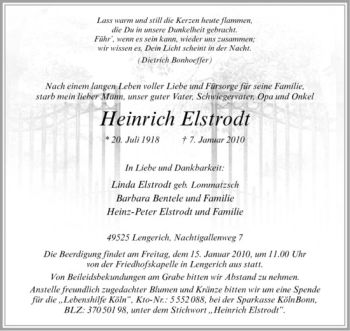 Todesanzeige von Heinrich Elstrodt von Westfälische Nachrichten