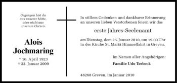 Todesanzeige von Alois Jochmaring von Westfälische Nachrichten