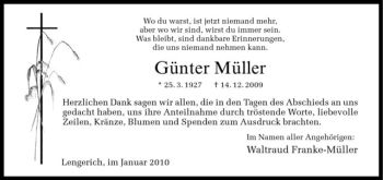 Todesanzeige von Günter Müller von Westfälische Nachrichten