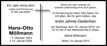 Todesanzeige von Hans-Otto Möllmann von Westfälische Nachrichten