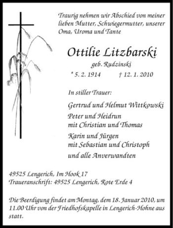 Todesanzeige von Ottilie Litzbarski von Westfälische Nachrichten
