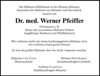 Todesanzeige von Werner Pfeiffer von Westfälische Nachrichten