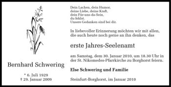 Todesanzeige von Bernhard Schwering von Westfälische Nachrichten