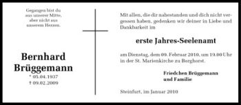 Todesanzeige von Bernhard Brüggemann von Westfälische Nachrichten