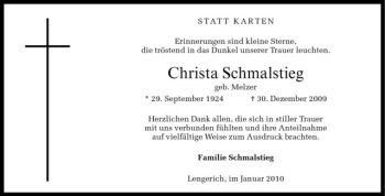 Todesanzeige von Christa Schmalstieg von Westfälische Nachrichten