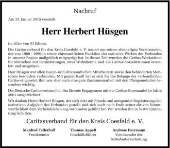Todesanzeige von Herbert Hüsgen von Westfälische Nachrichten