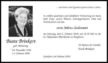 Todesanzeige von Beate Brinkert von Westfälische Nachrichten
