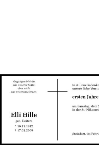 Todesanzeige von Elli Hille von Westfälische Nachrichten