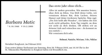 Todesanzeige von Barbara Matic von Westfälische Nachrichten