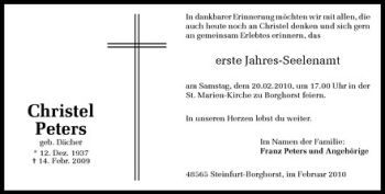 Todesanzeige von Christel Peters von Westfälische Nachrichten