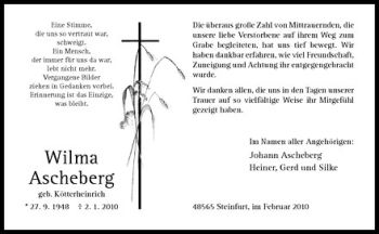 Todesanzeige von Wilma Ascheberg von Westfälische Nachrichten