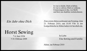 Todesanzeige von Horst Sewing von Westfälische Nachrichten