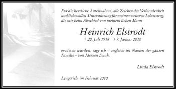 Todesanzeige von Heinrich Elstrodt von Westfälische Nachrichten