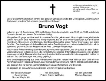Todesanzeige von Bruno Vogt von Westfälische Nachrichten
