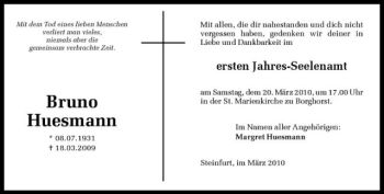 Todesanzeige von Bruno Huesmann von Westfälische Nachrichten