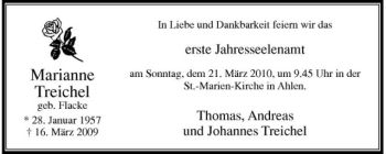 Todesanzeige von Marianne Treichel von Westfälische Nachrichten