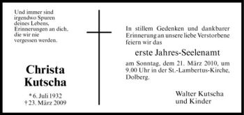 Todesanzeige von Christa Kutscha von Westfälische Nachrichten