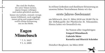Todesanzeige von Eugen Minnebusch von Westfälische Nachrichten