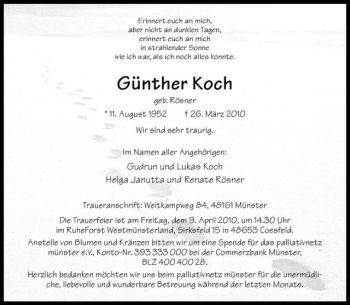 Todesanzeige von Günther Koch von Westfälische Nachrichten
