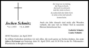 Todesanzeige von Jochen Schmitz von Westfälische Nachrichten