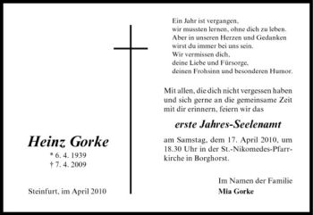 Todesanzeige von Heinz Gorke von Westfälische Nachrichten