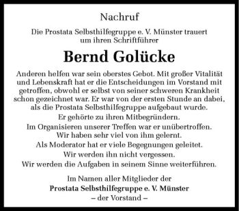 Todesanzeige von Bernd Golücke von Westfälische Nachrichten