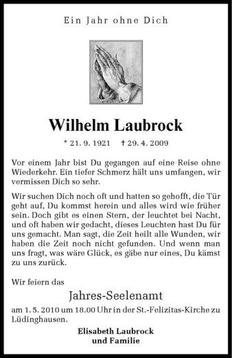 Todesanzeige von Wilhelm Laubrock von Westfälische Nachrichten