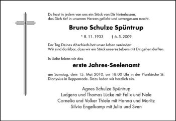 Todesanzeige von Bruno Schulze Spüntrup von Westfälische Nachrichten
