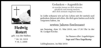 Todesanzeige von Hedwig Rotert von Westfälische Nachrichten