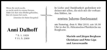 Todesanzeige von Anni Dalhoff von Westfälische Nachrichten