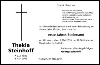 Todesanzeige von Thekla Steinhoff von Westfälische Nachrichten