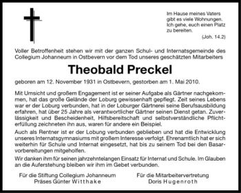 Todesanzeige von Theobald Preckel von Westfälische Nachrichten