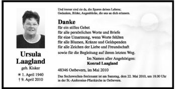 Todesanzeige von Ursula Laagland von Westfälische Nachrichten