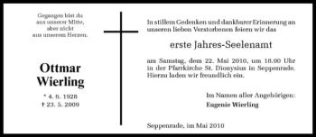 Todesanzeige von Ottmar Wierling von Westfälische Nachrichten