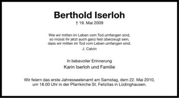 Todesanzeige von Berthold Iserloh von Westfälische Nachrichten