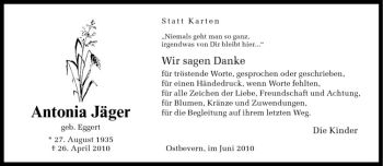 Todesanzeige von Antonia Jäger von Westfälische Nachrichten